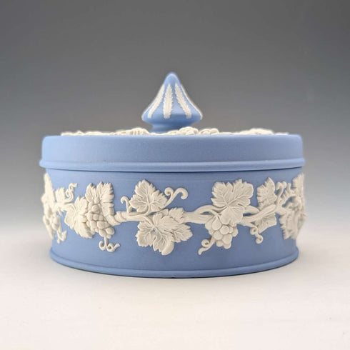 Vintage British Wedgwood Jasperware Round Bonbonniere in Pale Blue