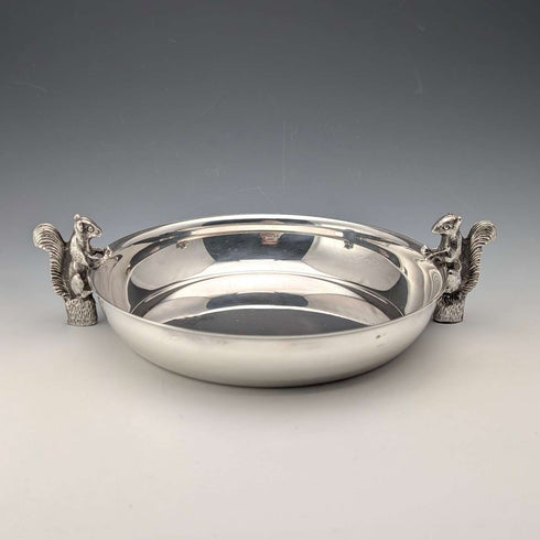 Vintage British silver plate squirrel decorated round large dish Viners