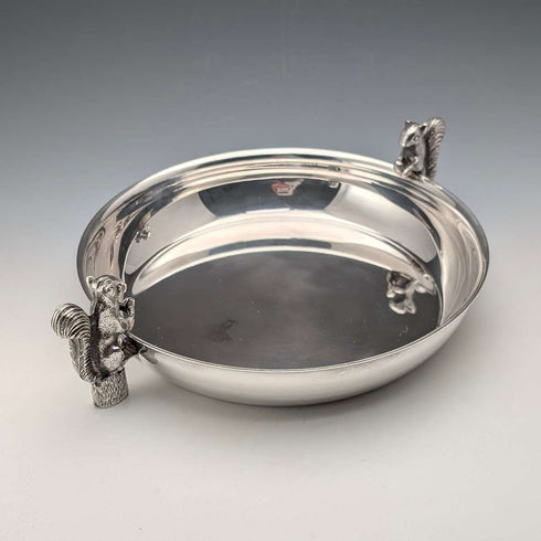 Vintage British silver plate squirrel decorated round large dish Viners