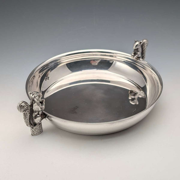 Vintage British silver plate squirrel decorated round large dish Viners