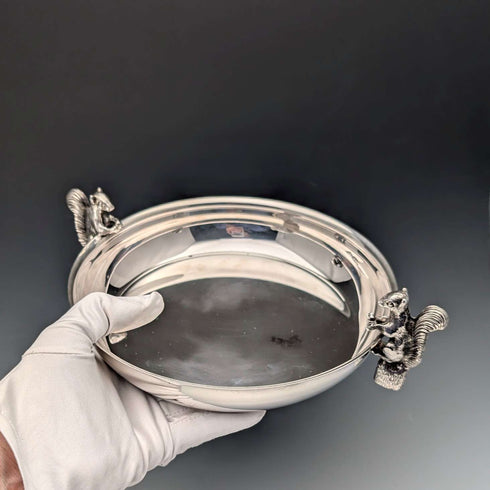 Vintage British silver plate squirrel decorated round large dish Viners