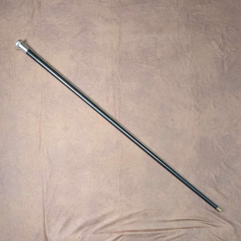 1920 British antique black shaft sterling silver round handle walking stick 88cm Ebenezer Newman