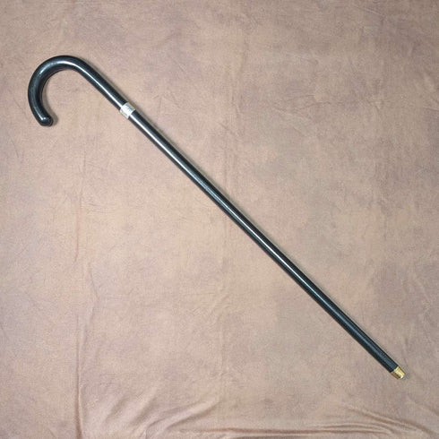 1944 British vintage black shaft curved handle pure silver decorated walking stick 83cm K&SLD