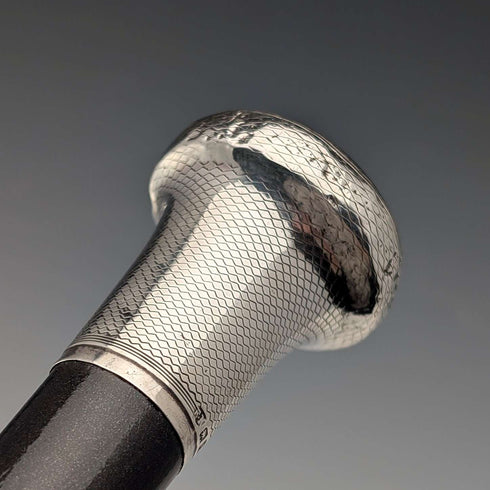 1920 British antique black shaft sterling silver round handle walking stick 88cm Ebenezer Newman