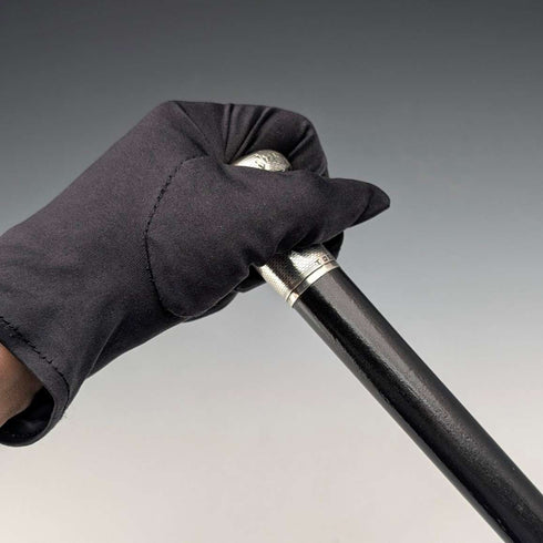 1920 British antique black shaft sterling silver round handle walking stick 88cm Ebenezer Newman