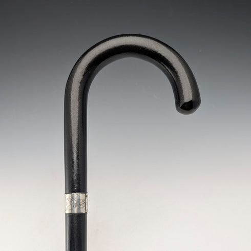 1944年 英国ヴィンテージ ブラックシャフト 曲がりハンドル 純銀装飾 ステッキ 杖 83cm K&SLD