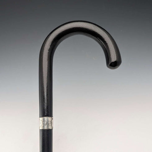 1944 British vintage black shaft curved handle pure silver decorated walking stick 83cm K&SLD