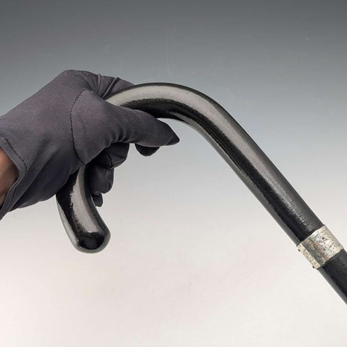 1944 British vintage black shaft curved handle pure silver decorated walking stick 83cm K&SLD