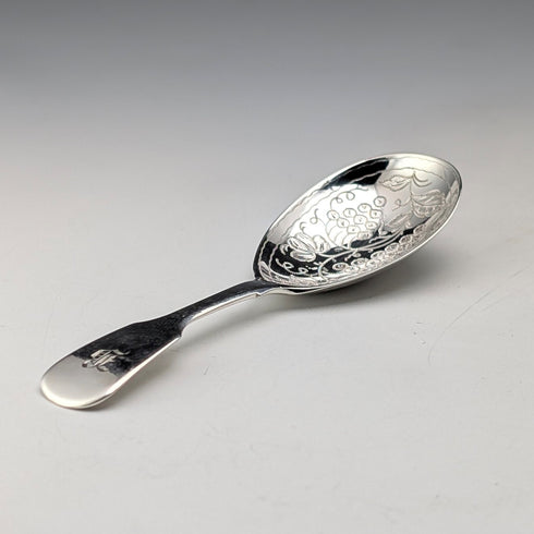 1836 British antique sterling silver tea caddy spoon, 11g, John, Henry & Charles Lias