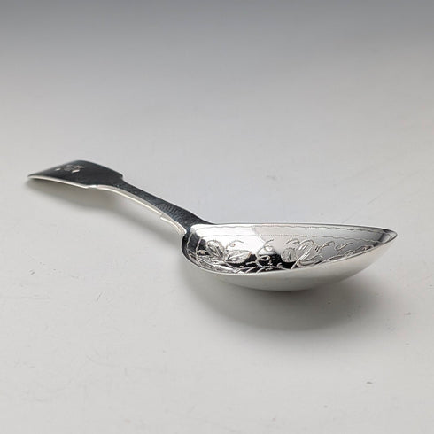 1836 British antique sterling silver tea caddy spoon, 11g, John, Henry & Charles Lias