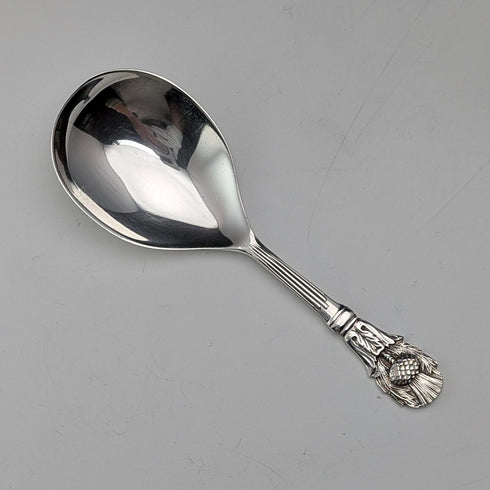 1982 British vintage sterling silver tea caddy spoon 13g with thistle decoration JB Chatterley