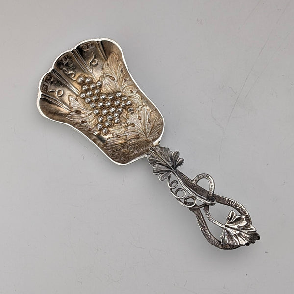 1971 British Vintage Sterling Silver Tea Caddy Spoon 19g Grape Decoration Bert Gordon