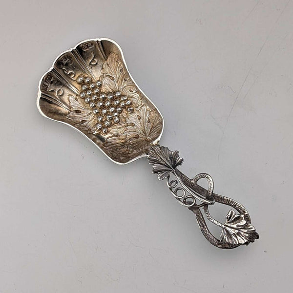 1971 British Vintage Sterling Silver Tea Caddy Spoon 19g Grape Decoration Bert Gordon
