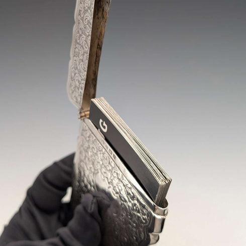 1906年 英国アンティーク フローラル彫刻 純銀製カードケース 51g William Atkin