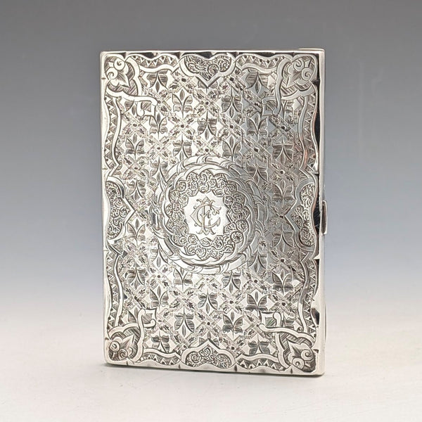 1875 British antique sterling silver double door card case 75g Frederick Marson