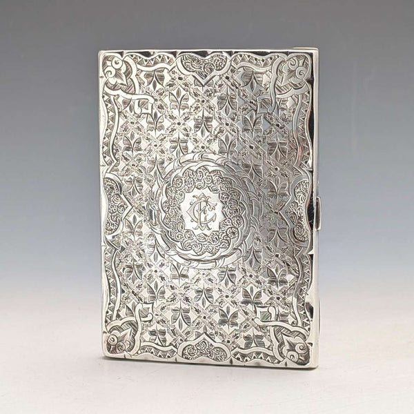 1875 British antique sterling silver double door card case 75g Frederick Marson