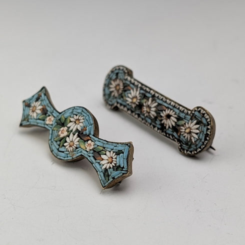 ヴィンテージ マイクロモザイク ブローチペア フローラル装飾