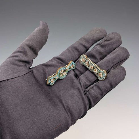 Pair of vintage micro-mosaic brooches with floral embellishment