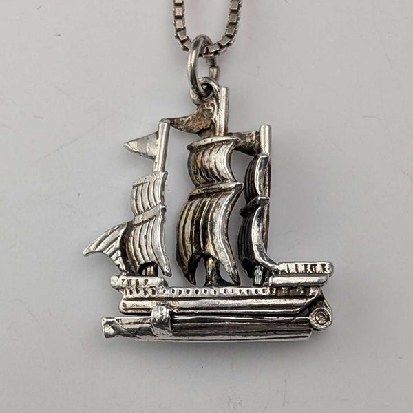 Vintage sailboat pendant with sterling silver necklace