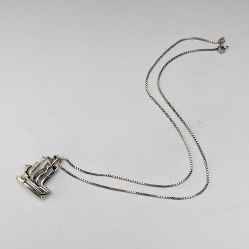 ヴィンテージ 帆船型ペンダント 純銀ネックレス付き