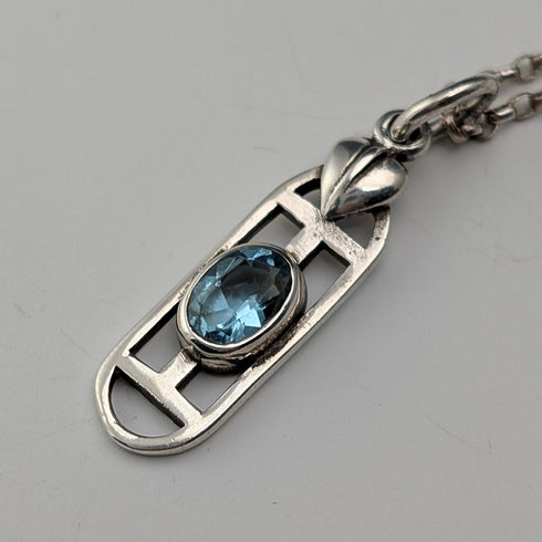 ヴィンテージ 純銀&ブルーストーンペンダント 純銀ネックレス付き