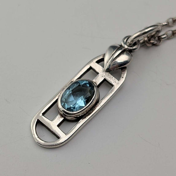 Vintage sterling silver and blue stone pendant with sterling silver necklace