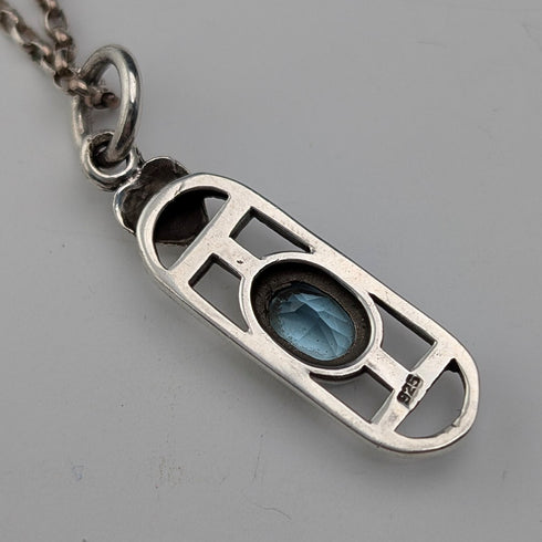 ヴィンテージ 純銀&ブルーストーンペンダント 純銀ネックレス付き