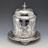 Antique British silver plated biscuit barrel with bird decoration