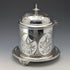 Antique British silver plated biscuit barrel with bird decoration