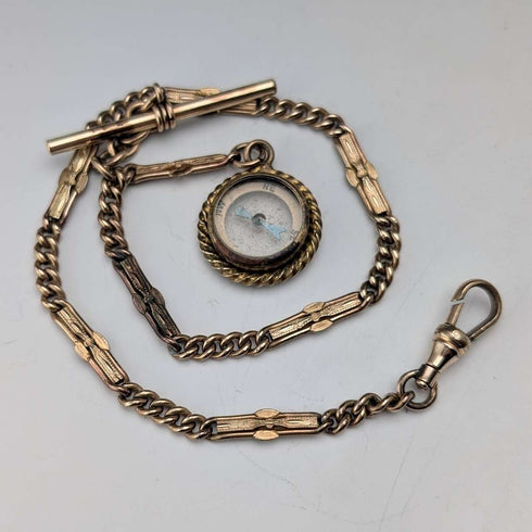Antique Rold Gold Fancy Link Albert Chain Compass Fob