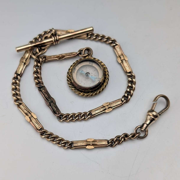 Antique Rold Gold Fancy Link Albert Chain Compass Fob