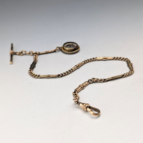 古董金花式鍊式艾伯特鏈指南針錶鍊