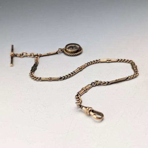 Antique Rold Gold Fancy Link Albert Chain Compass Fob
