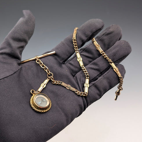 古董金花式鍊式艾伯特鏈指南針錶鍊