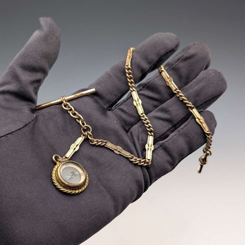 Antique Rold Gold Fancy Link Albert Chain Compass Fob