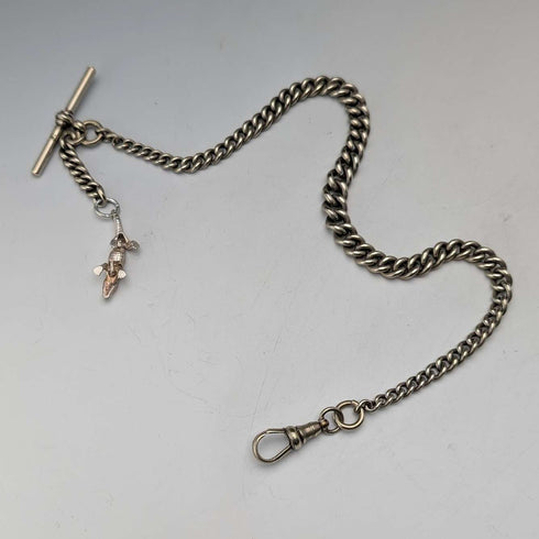 Antique Nickel Silver Albert Chain Crocodile Fob