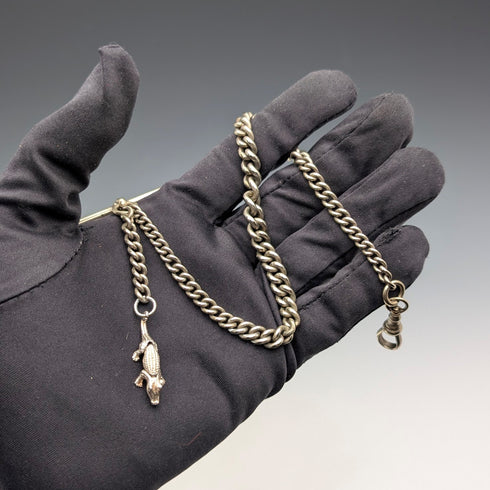 古董鎳銀阿爾伯特鏈鱷魚錶鍊