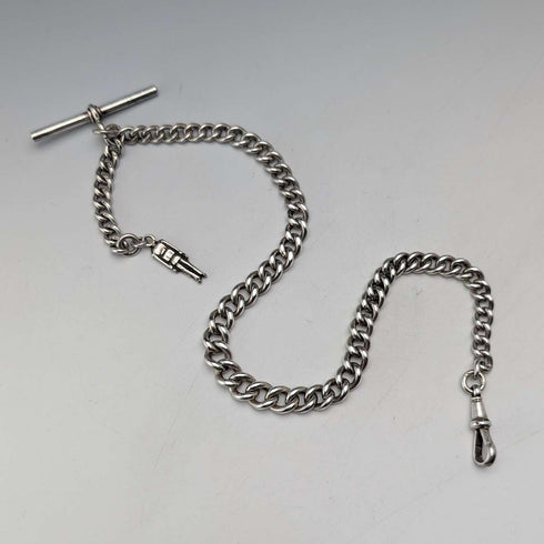 Circa 1900 British Antique Sterling Silver Albert Chain 45g Soldier Fob