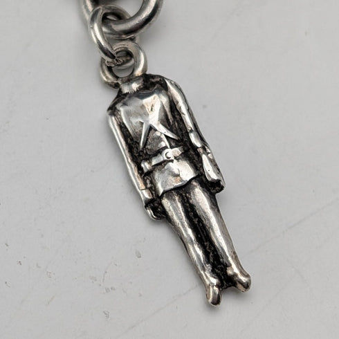 Circa 1900 British Antique Sterling Silver Albert Chain 45g Soldier Fob