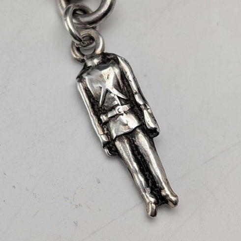 Circa 1900 British Antique Sterling Silver Albert Chain 45g Soldier Fob