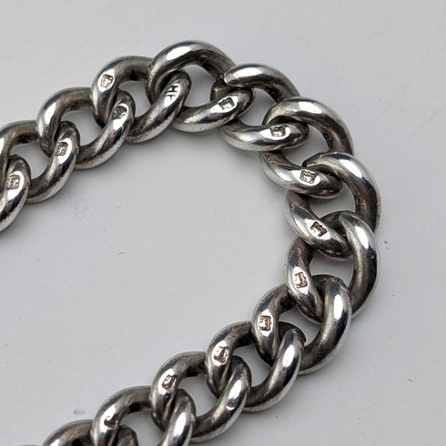 Circa 1900 British Antique Sterling Silver Albert Chain 45g Soldier Fob