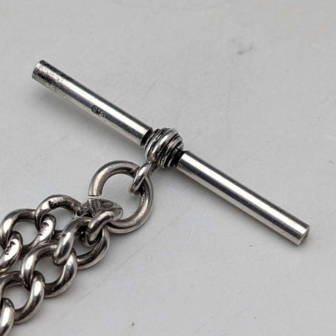 Circa 1900 British antique sterling silver Albert chain 48g silver coin fob