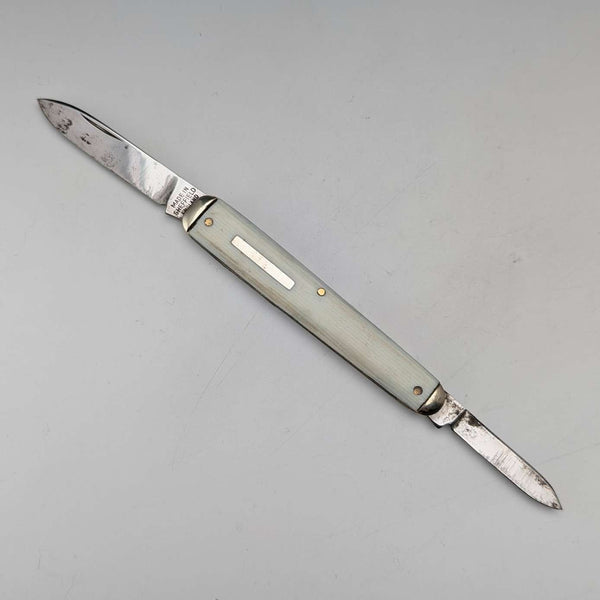 British vintage ivory-look resin handle double blade folding knife