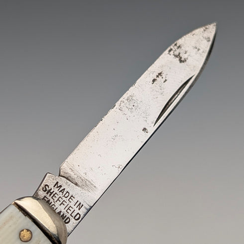 英国ヴィンテージ 象牙風樹脂ハンドル ダブルブレード 折りたたみナイフ