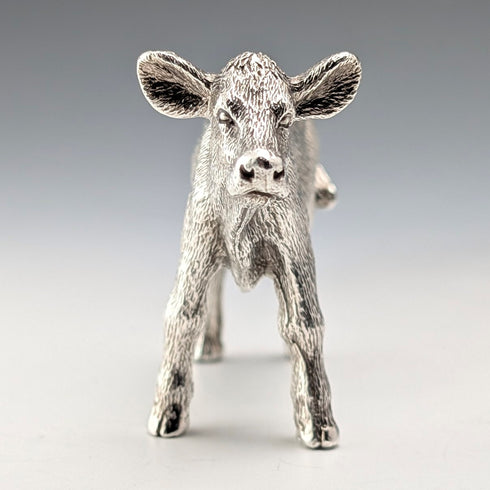 英国 純銀製 仔牛ミニチュア フィギュリン 140g J B Plating Co