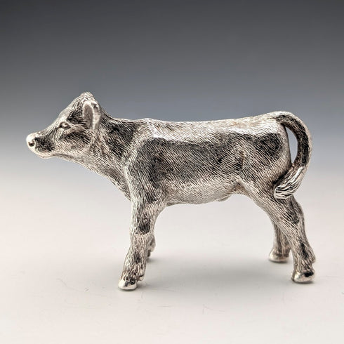 英国 純銀製 仔牛ミニチュア フィギュリン 140g J B Plating Co