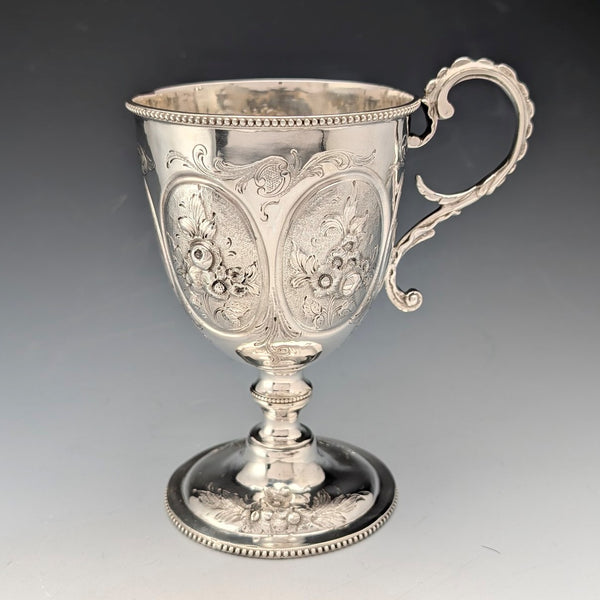 1860 British antique sterling silver stemmed cup 153g James Beebe