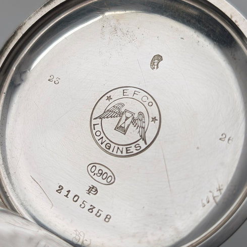 1908年頃 アンティーク ロンジン 懐中時計 スクロール彫刻 銀側ハンターケース 動作良好