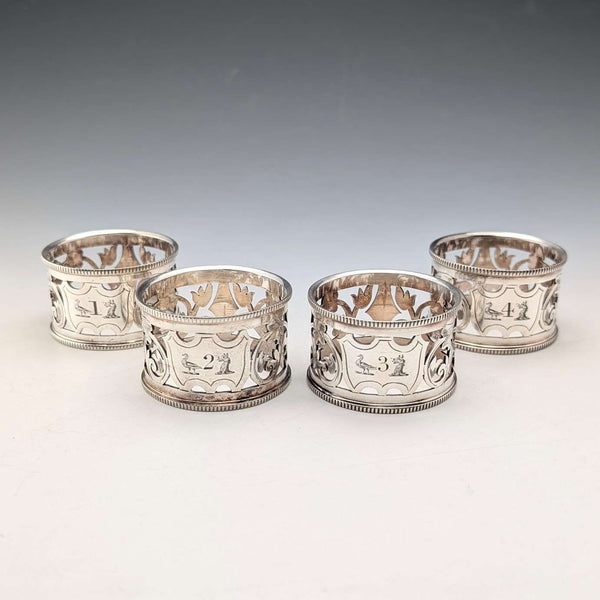 Set of 4 early 20th century British antique silver plate napkin rings