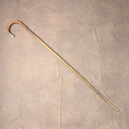 20 世紀 20 年代英國古董棕色桿,彎曲手柄,純銀裝飾,手杖,89 厘米